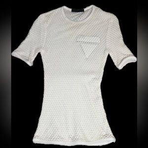 Alexander Wang powder colored short sleeve top with knitting overlay. Size small